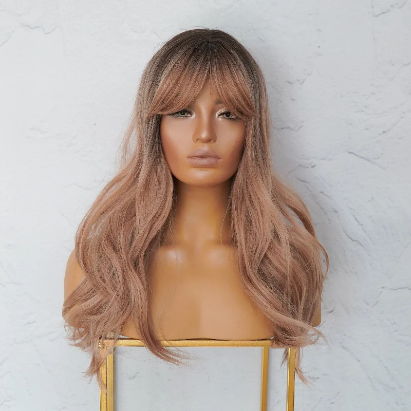 Virgin - human - hair wavy wig for the highest qualityAUGUST Brown Ombre Fringe Wig