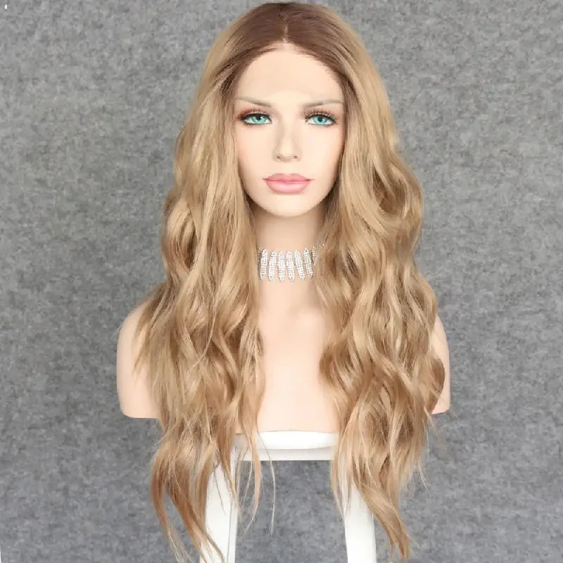 Lace - front curly wig for a seamless hairlineBeach Waves Long Wavy Synthetic Lace Front Wig