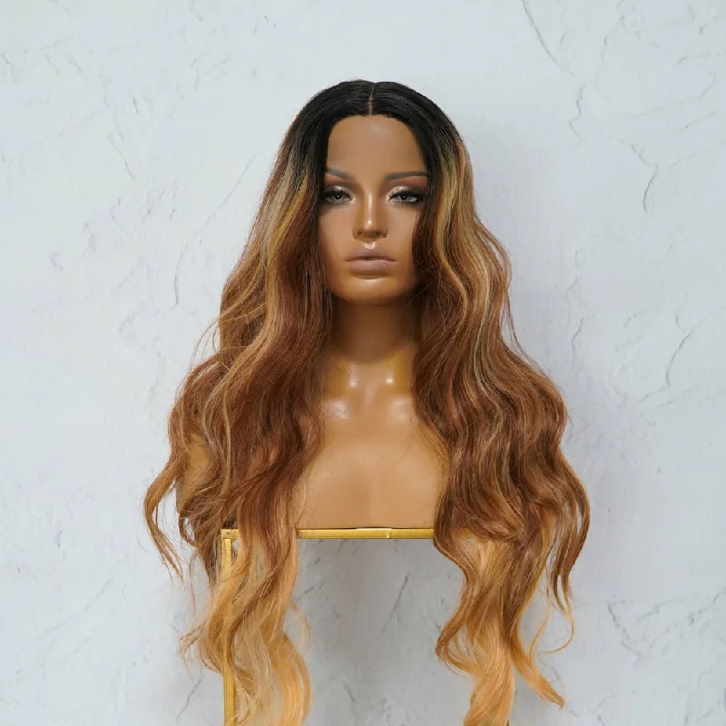 Wavy wig with a wispy fringe for a soft and feminine lookBILLY Ombre Brown Lace Front Wig