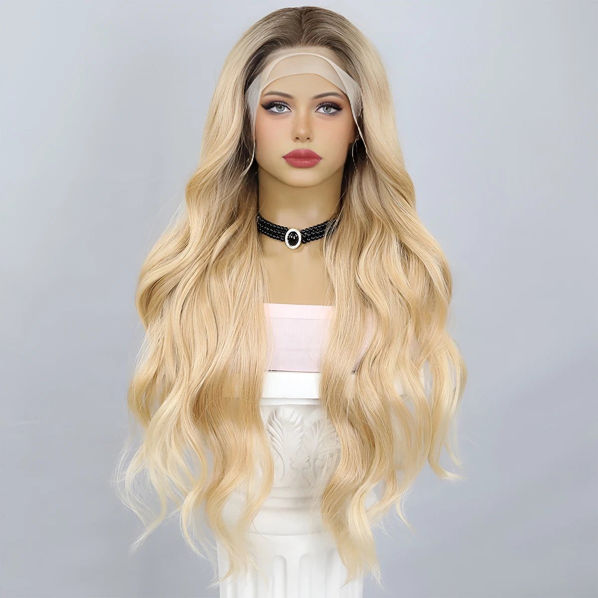 Lace - front wavy wig for a realistic hairlineBlonde Platinum Lace Front Wig