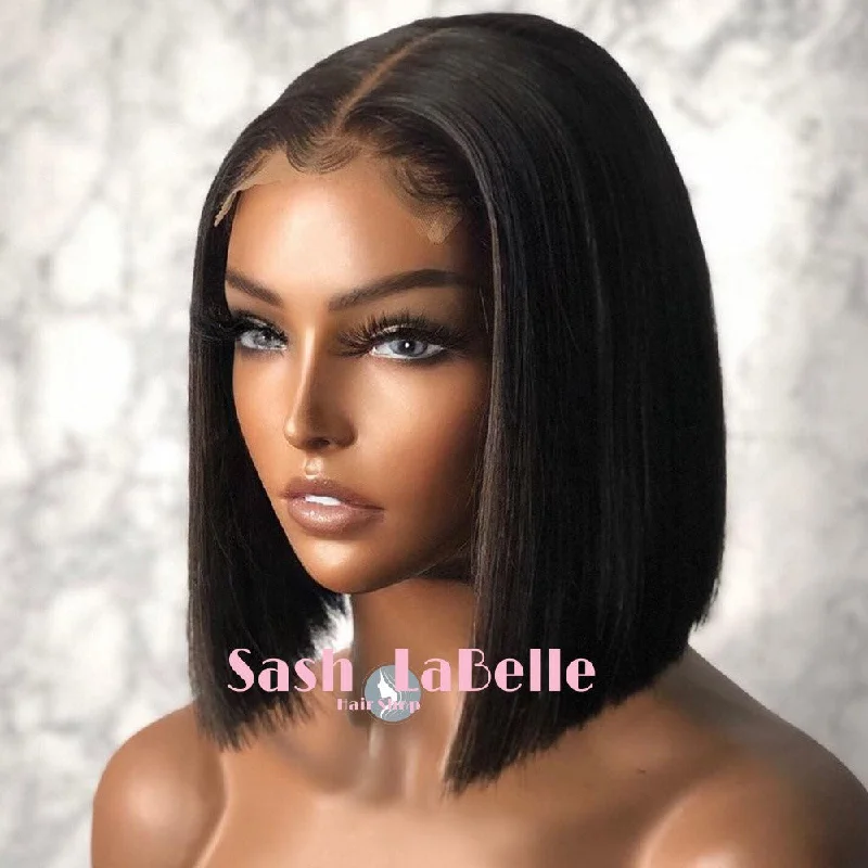 Curly wig with a middle - part for a classic and elegant styleBob Cut 4*4 Lace Front Wig- Natural color 1B