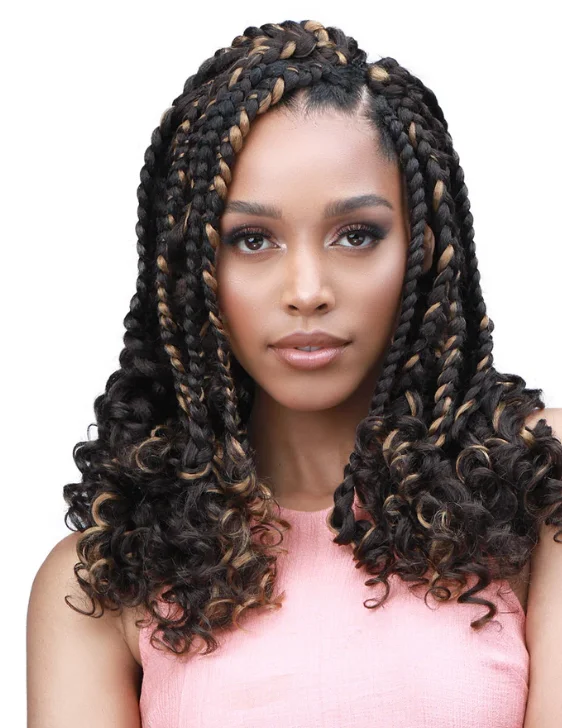 Fishtail Braid & Plait Hair Extensions with a Side - Part for a Flattering StyleBobbi Boss Synthetic Pre-Feathered Braid - 3X KT KINKY 3A CURLY TIP 12"