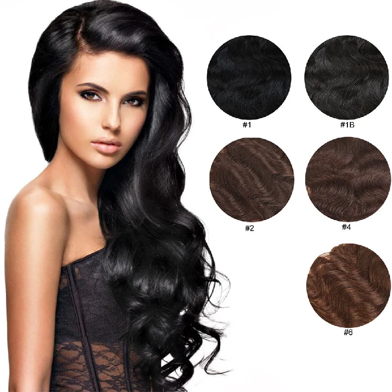 Clip - in hair extensions with a straight texture for a sleek and seamless blendviviaBella Body Wave Human Hair Clip ins Body Wavy Hair Extensions 12 Inch-28 Inch Virgin Human Hair Natural Color Brown Color Jet Black Color