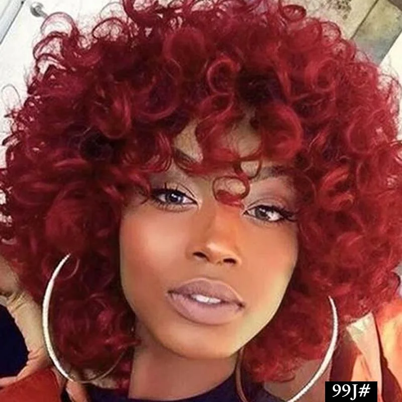 Curly wig with a wavy fringe for a soft and feminine lookBouncy Curly Human Hair Wig - Glueless