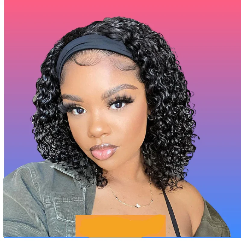 Heat - resistant curly wig for easy styling at homeVersatile Brazilian Kinky Curly Headband Wig - 8-30 Inch Human Hair, Glueless Design