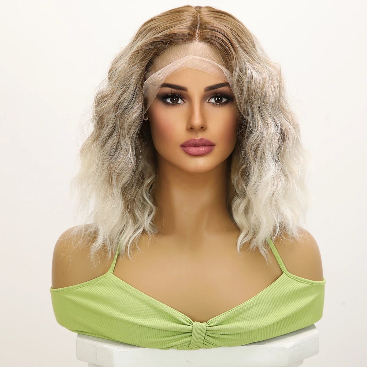 Wavy wig with a side - part for a more flattering lookBrown with Gold Gradient Wig