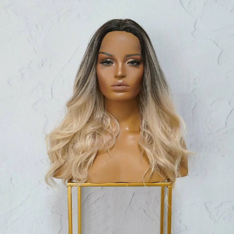 Wavy wig with a side - part for a more flattering lookCADY Ombre Blonde Lace Front Wig