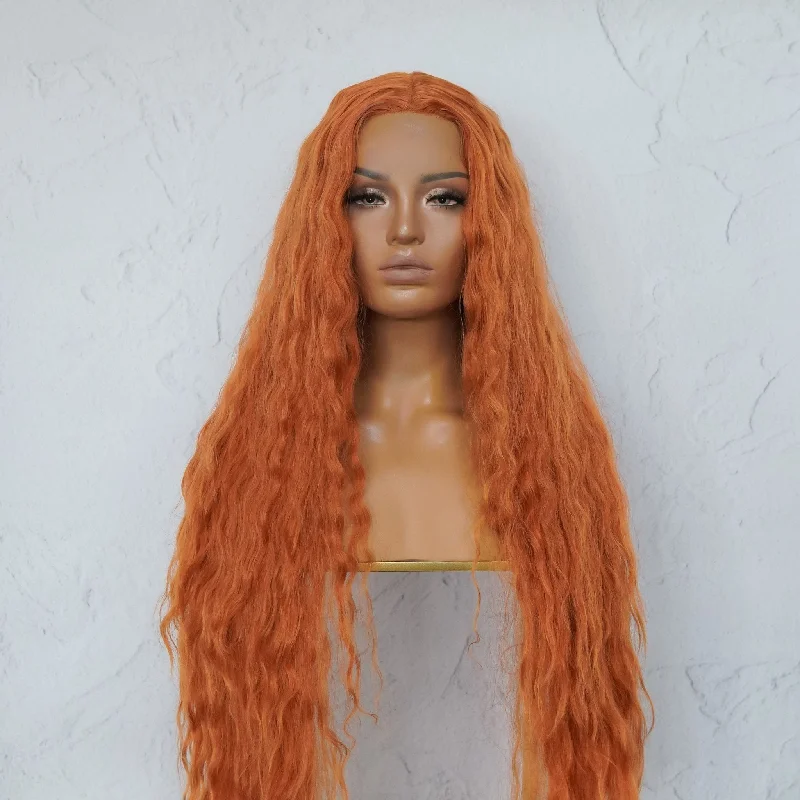 Wavy wig with auburn undertones for a unique and eye - catching colorCARDI 40" Auburn Lace Front Wig