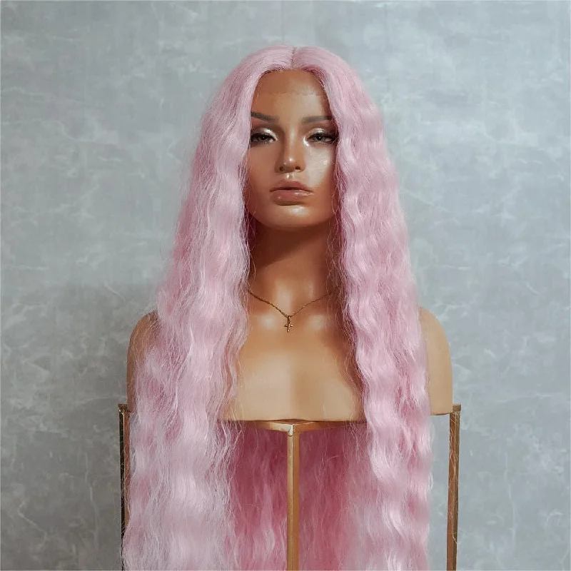 Wavy wig with a side - part for a more flattering lookCARDI 40" Pink Lace Front Wig