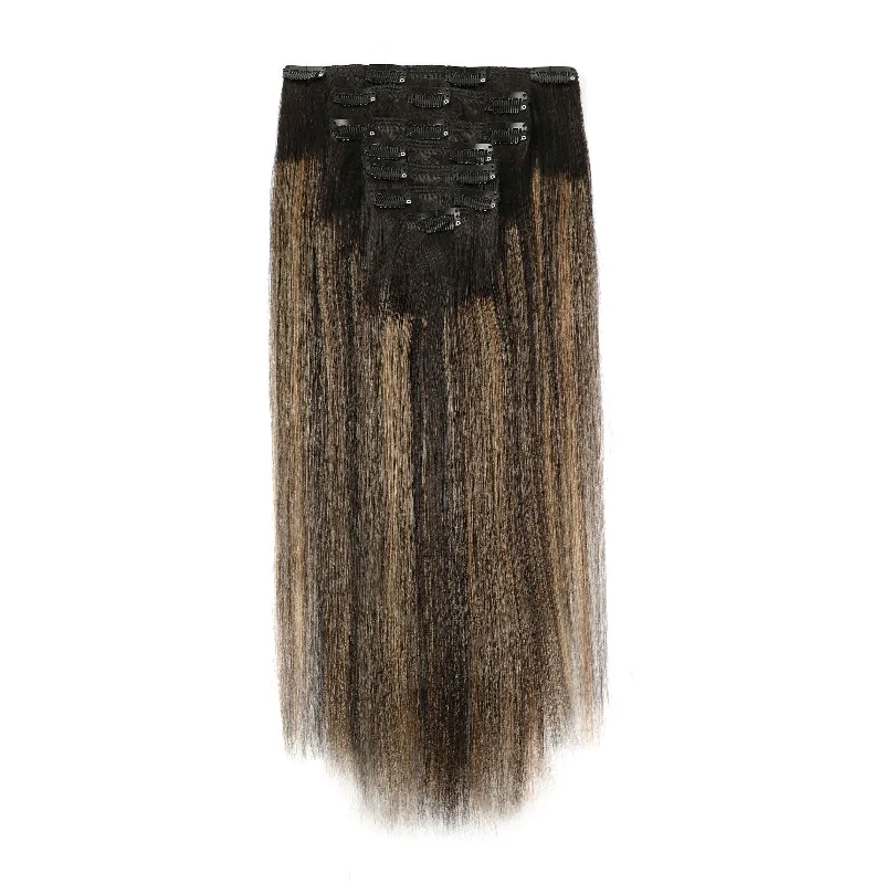 Human - hair clip - in hair extensions for a natural and luxurious lookClip in Hair Extension Yaki Straight 1BT1BP27#