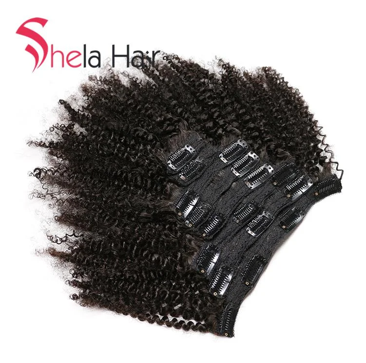 Human - hair clip - in hair extensions for a natural and luxurious lookClip In Human Hair Extensions Afro Kinky Curly 120G Natural Color 8 Pieces/Set