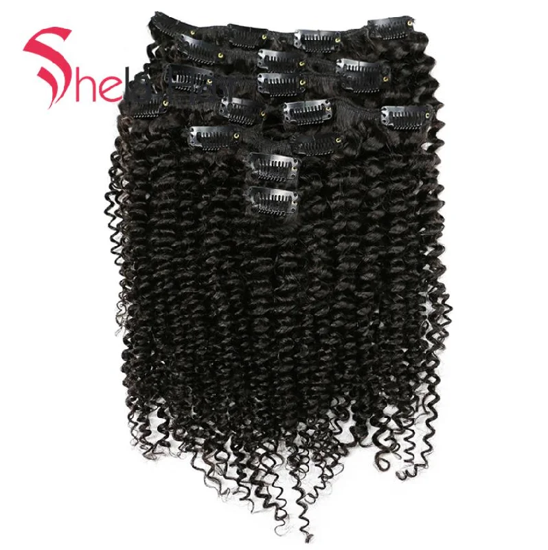 Clip - in hair extensions with a middle - part for a classic and elegant styleClip In Human Hair Extensions Kinky Curly 120G Natural Color 8 Pieces/Set