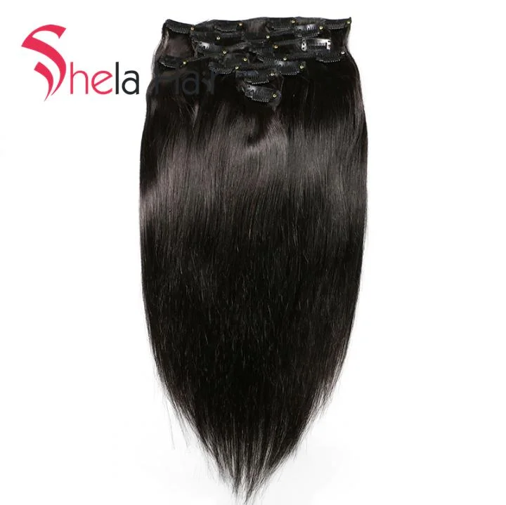 Clip - in hair extensions with a straight texture for a sleek and seamless blendClip In Human Hair Extensions Straight 120G Natural Color 8 Pieces/Set