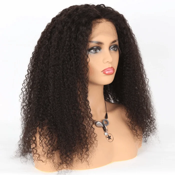 Curly wig with a wavy fringe for a soft and feminine look13*4 Lace Frontal - Remy human hair Curly Wig- Chocolate Brown