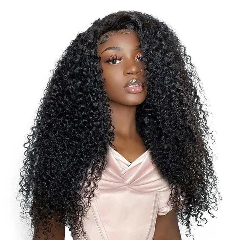 Curly wig with a middle - part for a classic and elegant styleCurly Indian Human Hair Wig 4x4 HD Transparent Lace Wigs for Women