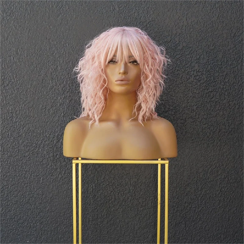 Wavy wig with a middle - part for a classic and elegant styleDANNY Pink Fringe Wig