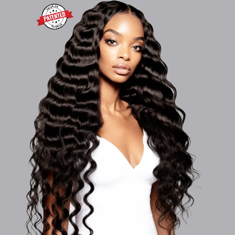 Wavy wig with a wavy bang for a trendy and modern styleDominique - Virgin Cambodian Hair - InVisiRoot® Thin-Part Wig™️