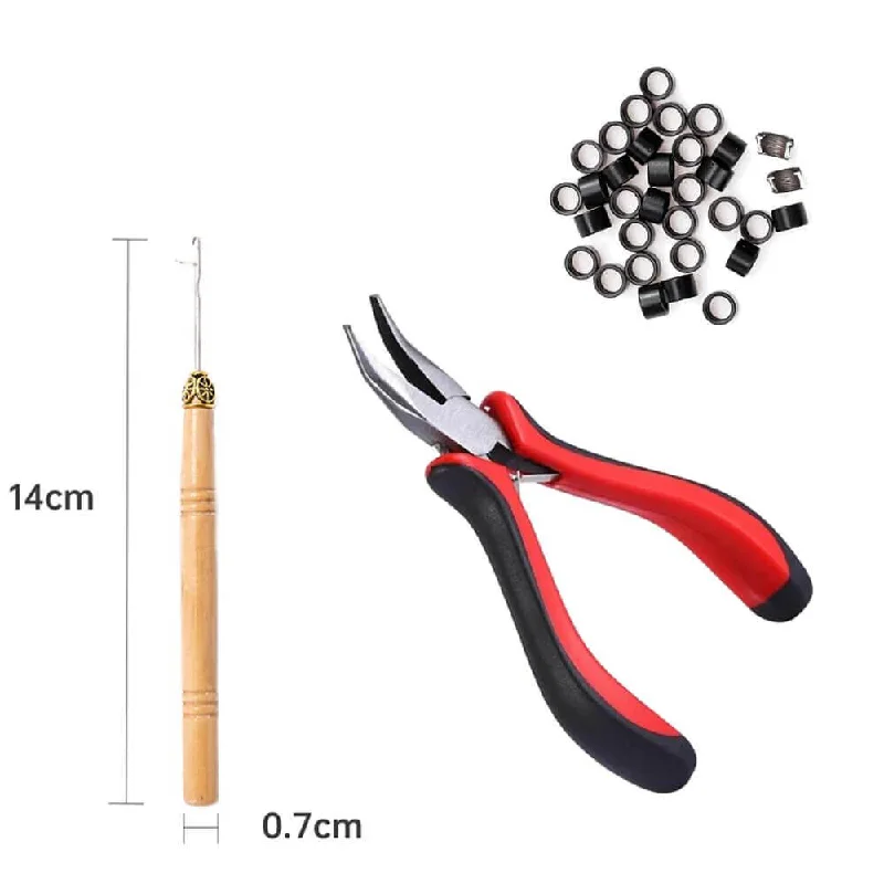 Clip - in hair extensions in a jet - black color for a classic and timeless appearanceMoresoo Hair Extensions Tool Kit Hair Extension Pliers*1+200pcs Micro Beads+Pulling Needle*1