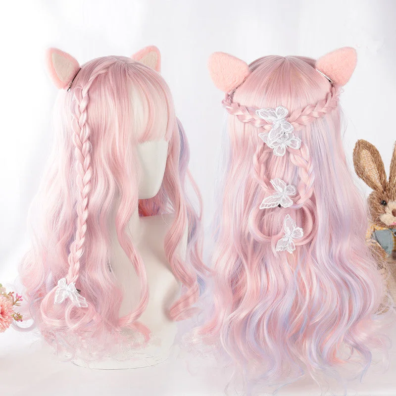 Curly wig with a natural - looking root for a more realistic lookHarajuku Pink Rainbow Wig YV44451