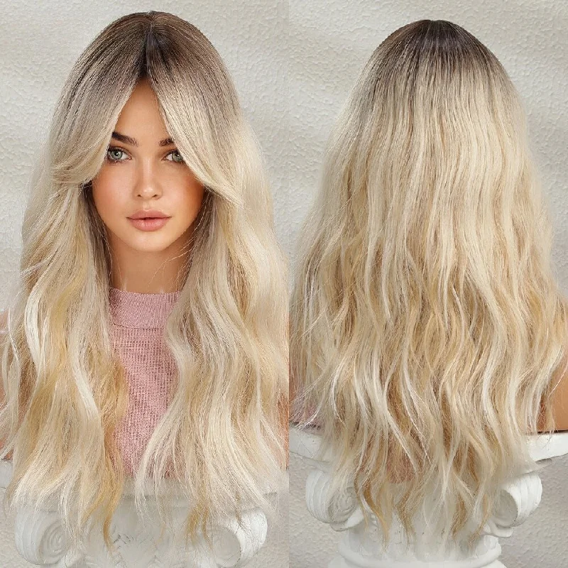 Wavy wig with a water - wave texture for a unique and stylish choiceHigh Lights Long Wavy Synthetic Wig