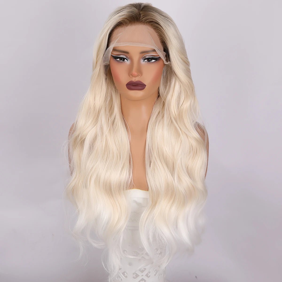 Body - wave wig with a full and voluminous lookInvisible Silver Curly Lace Front Wig