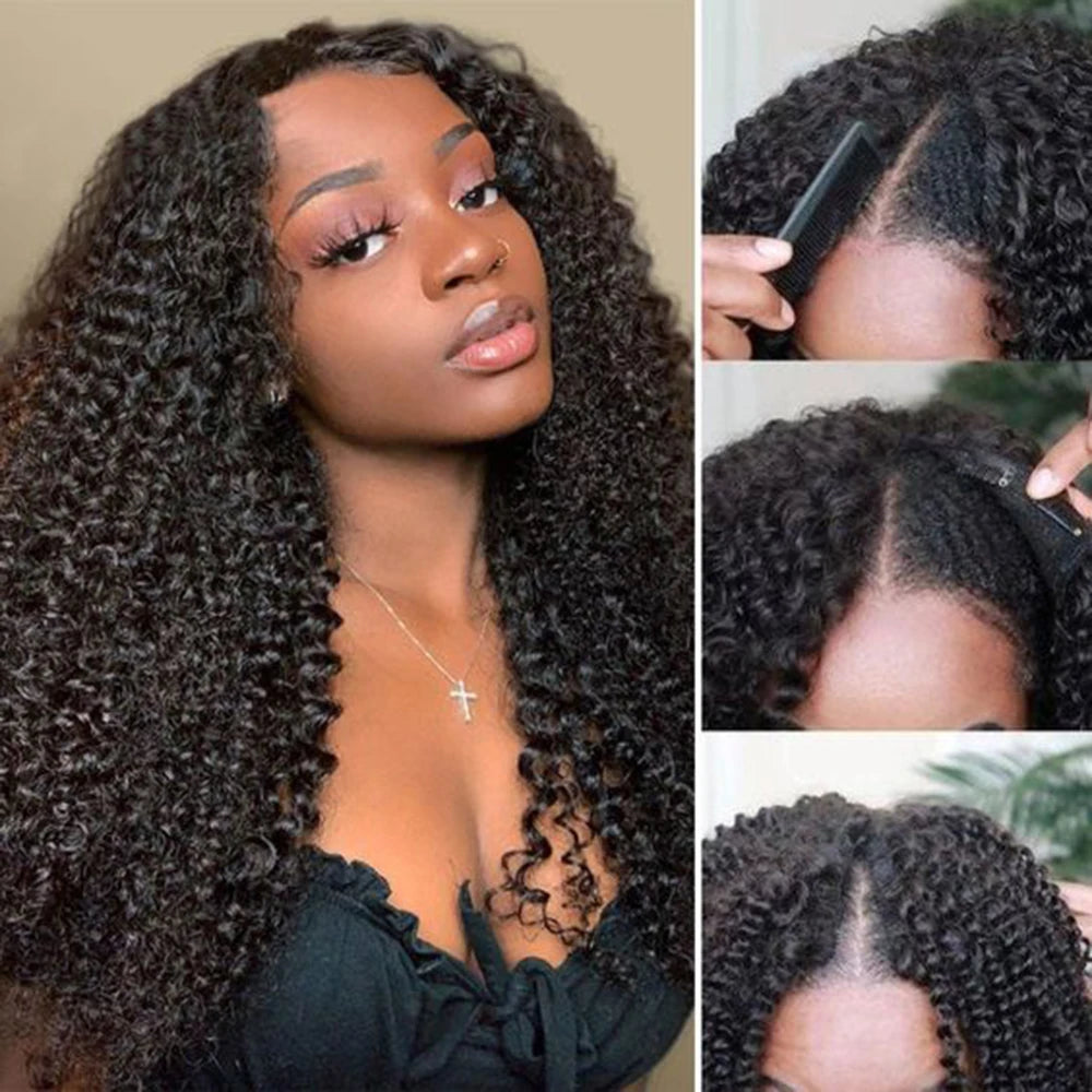 Curly wig with a silk - base cap for a comfortable and smooth feelKinky Curly V Part Wig Human Hair