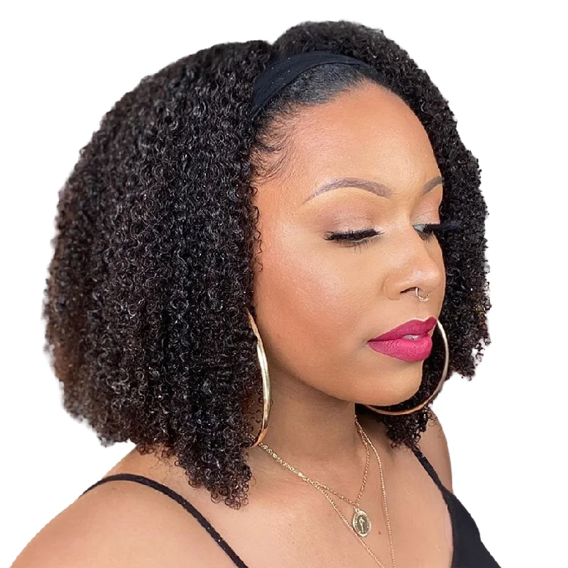 Ombre curly wig with a seamless color blendKinky Curly Headband Wig - Effortless Human Hair Style