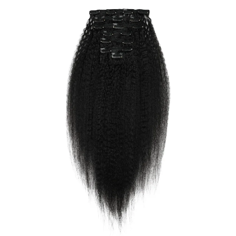 Synthetic clip - in hair extensions with a heat - resistant formula for easy stylingKinky Straight Clip-In Extensions Virgin Human Hair