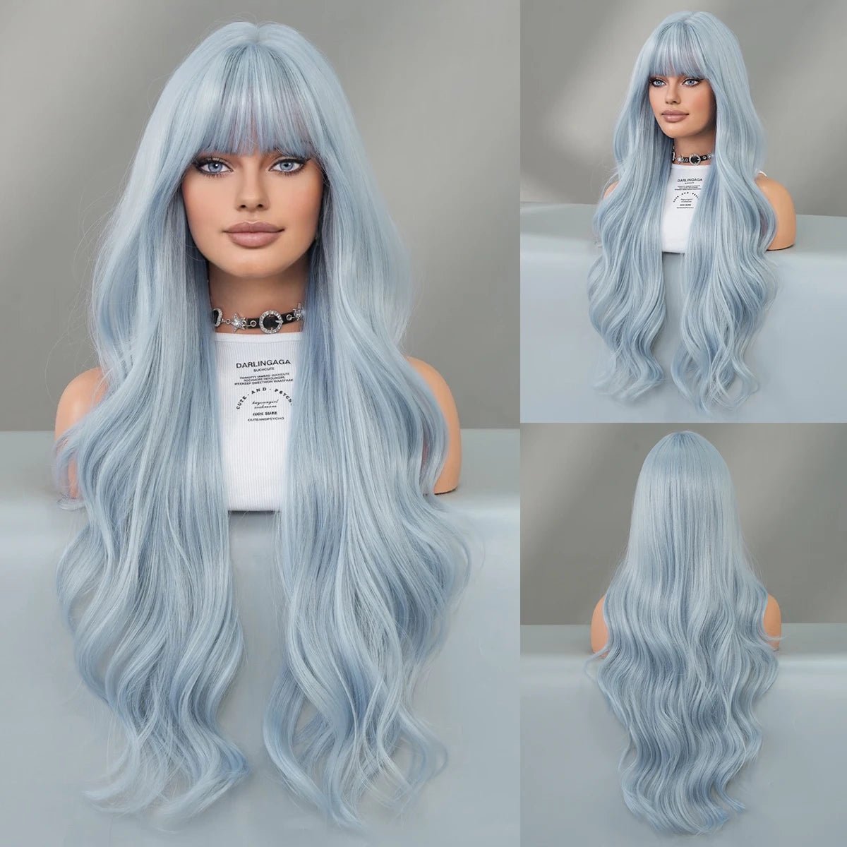 Wavy wig with a natural - looking root for a more realistic lookLight Blue Lace Front Wig