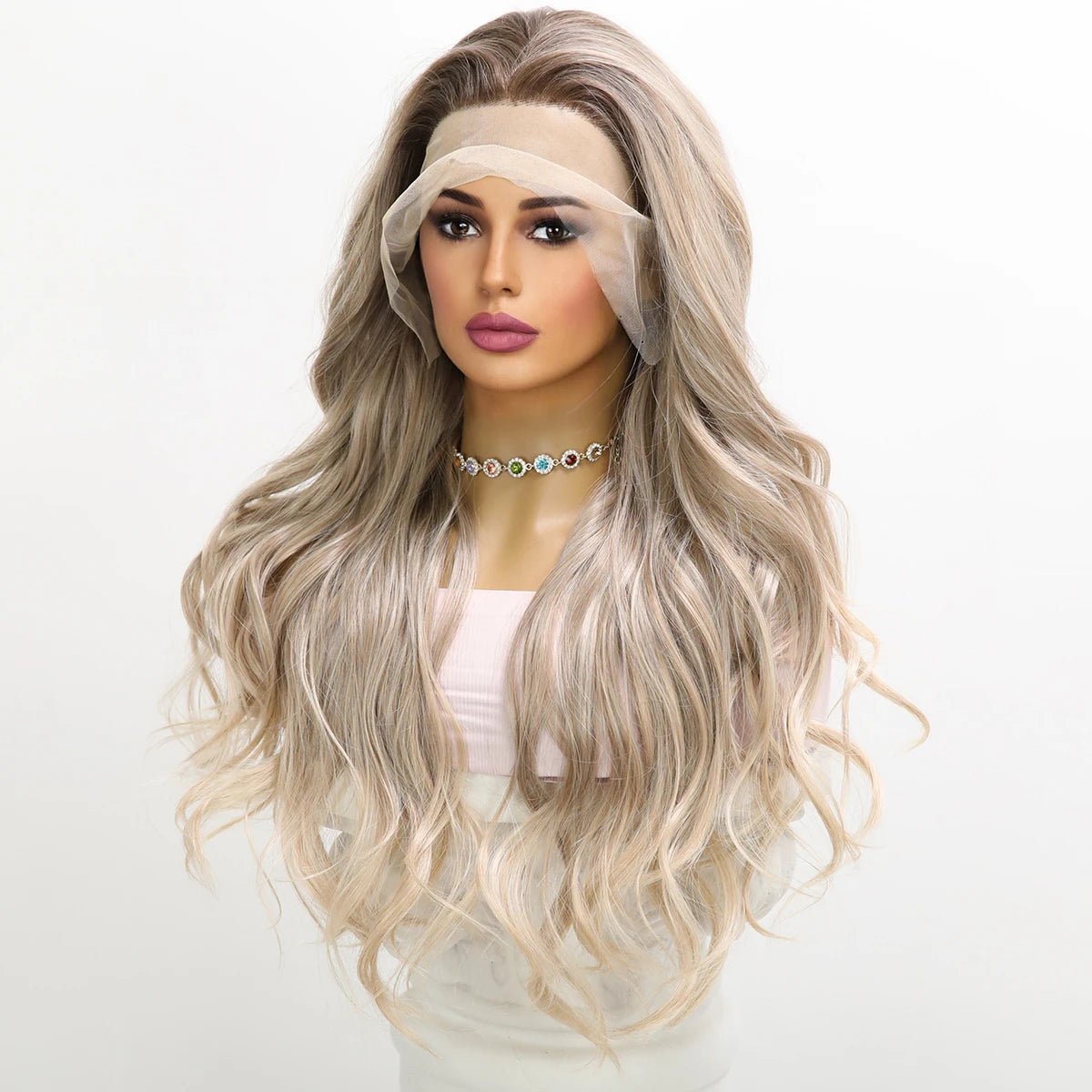 Wavy wig with a 180 - density for a full and thick appearanceLight Grey Gradient Lace Front Wig