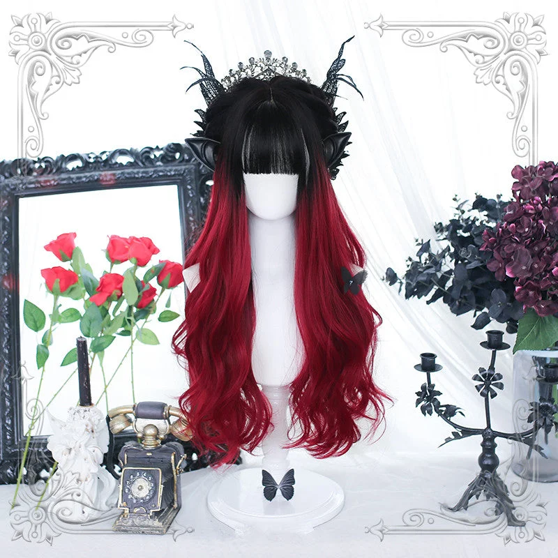 Curly wig in a platinum - blonde color for a bold and trendy lookLolita black and red long curly wig yv31238