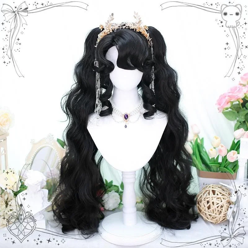 Virgin - human - hair curly wig for the highest qualityLolita Black Double Ponytail Natural Wig YV476055