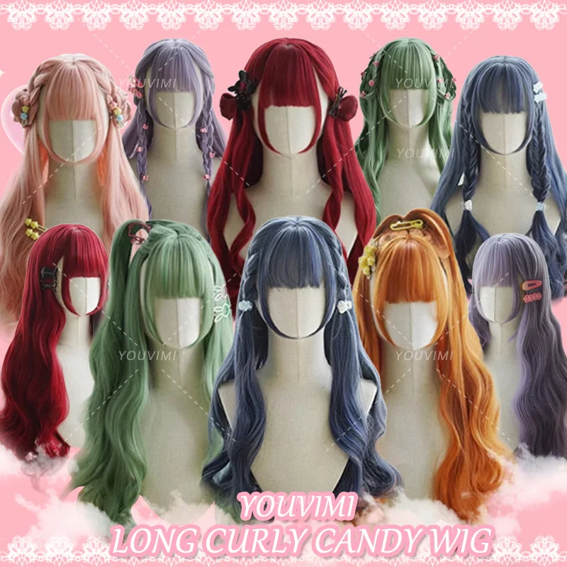 Curly wig with a wavy fringe for a soft and feminine lookLolita long curly candy wig yv32135