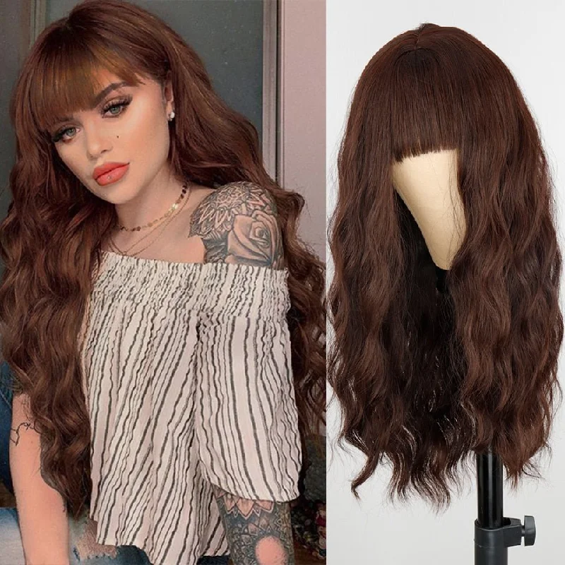 Wavy wig with a middle - part for a classic and elegant styleLong Brown Wavy Short Bob Synthetic Wig