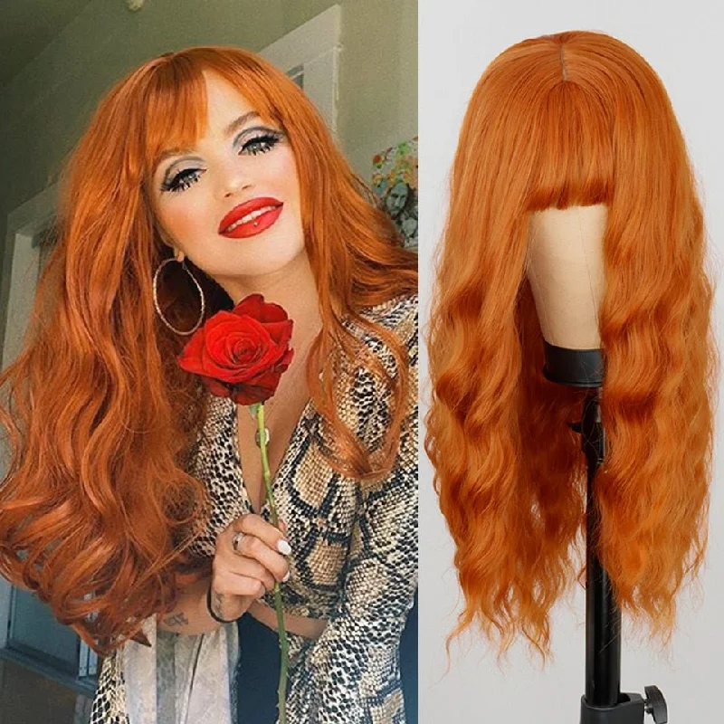 Long - length wavy wig with loose waves for a glamorous lookLong Wavy Ginger Synthetic Wig