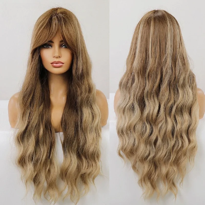 Wavy wig with a 180 - density for a full and thick appearanceLong Wavy Highlights Synthetic Wig