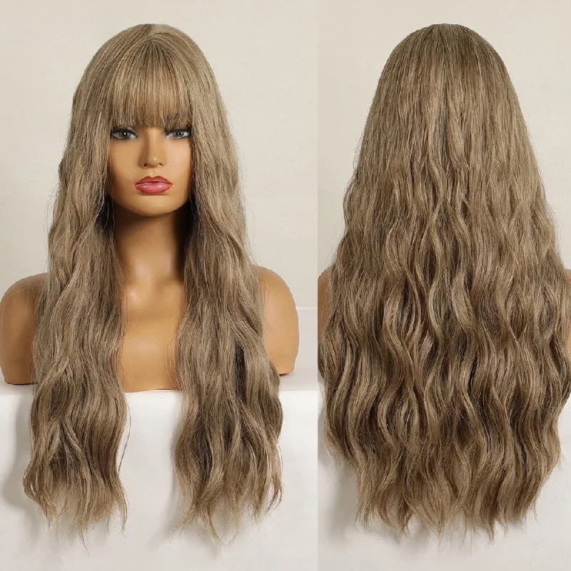 Wavy wig with a natural - looking root for a more realistic lookLong Wavy Light Brown Synthetic Wig