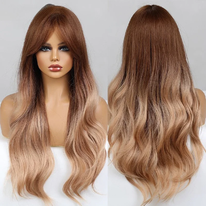 Virgin - human - hair wavy wig for the highest qualityLong Wavy Ombre Synthetic Wig