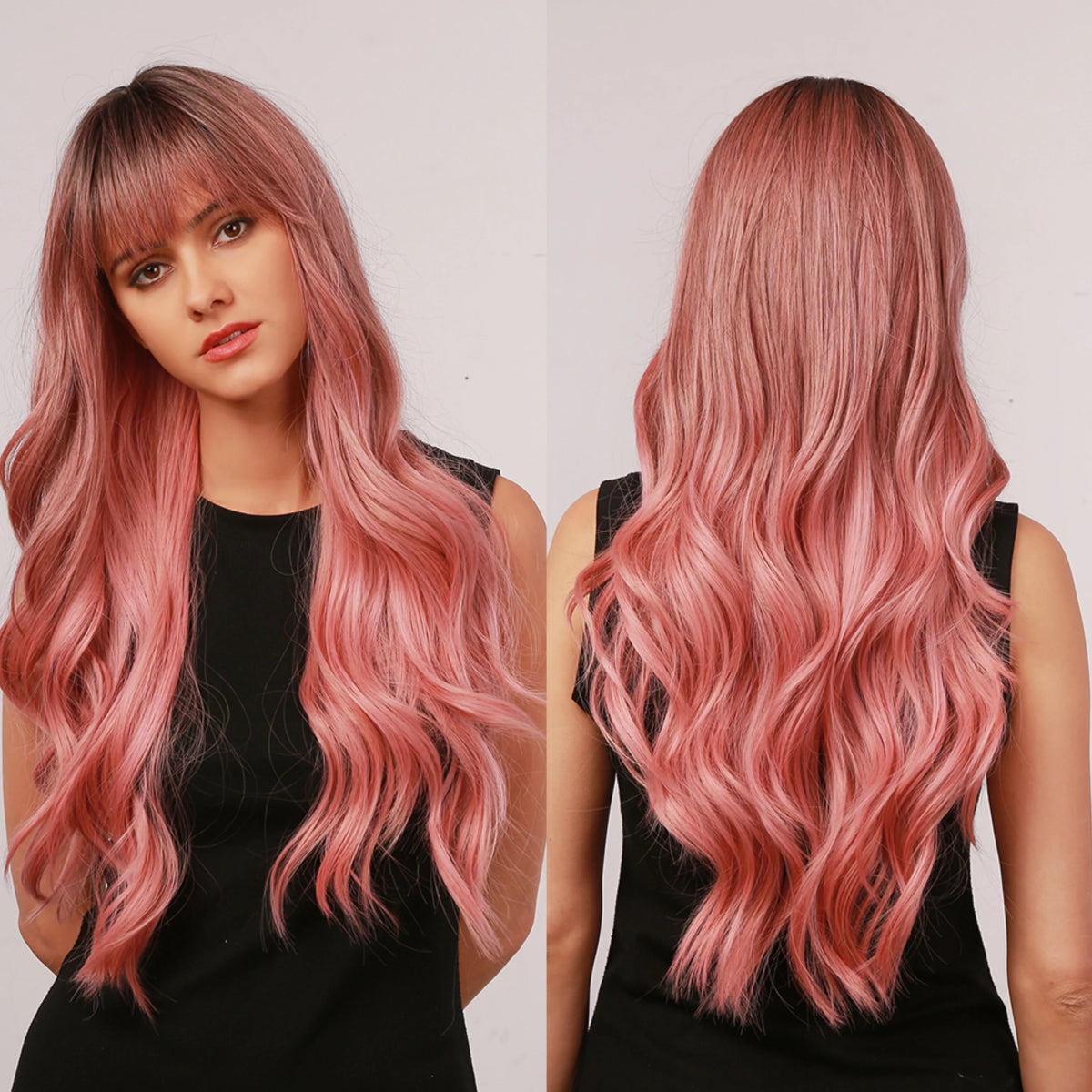 Wavy wig with a pre - bleached knot for a natural - looking scalpLong Wavy Pink Ombre Synthetic Wigs