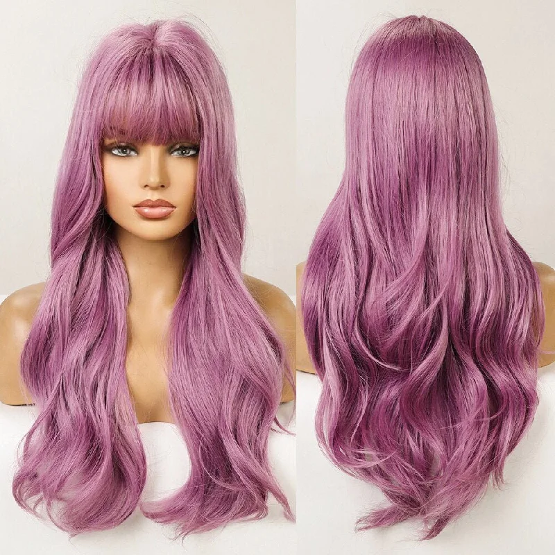 Heat - resistant wavy wig for easy styling at homeLong Wavy Purple Synthetic Wig