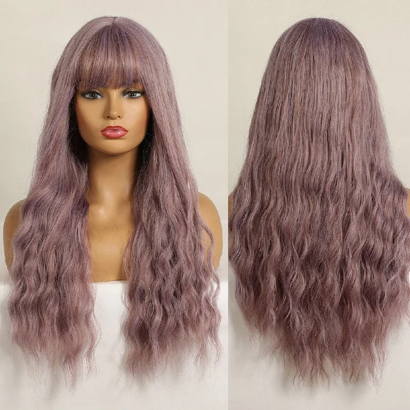 Wavy wig with a water - wave texture for a unique and stylish choiceLong Wavy Purple Synthetic Wig