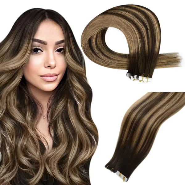 Clip - in hair extensions with a curly texture for a bold and stylish choiceMoresoo Brown Hair Brazilian Tape In Hair Extensions Virgin Human Soft Hair (#BM)