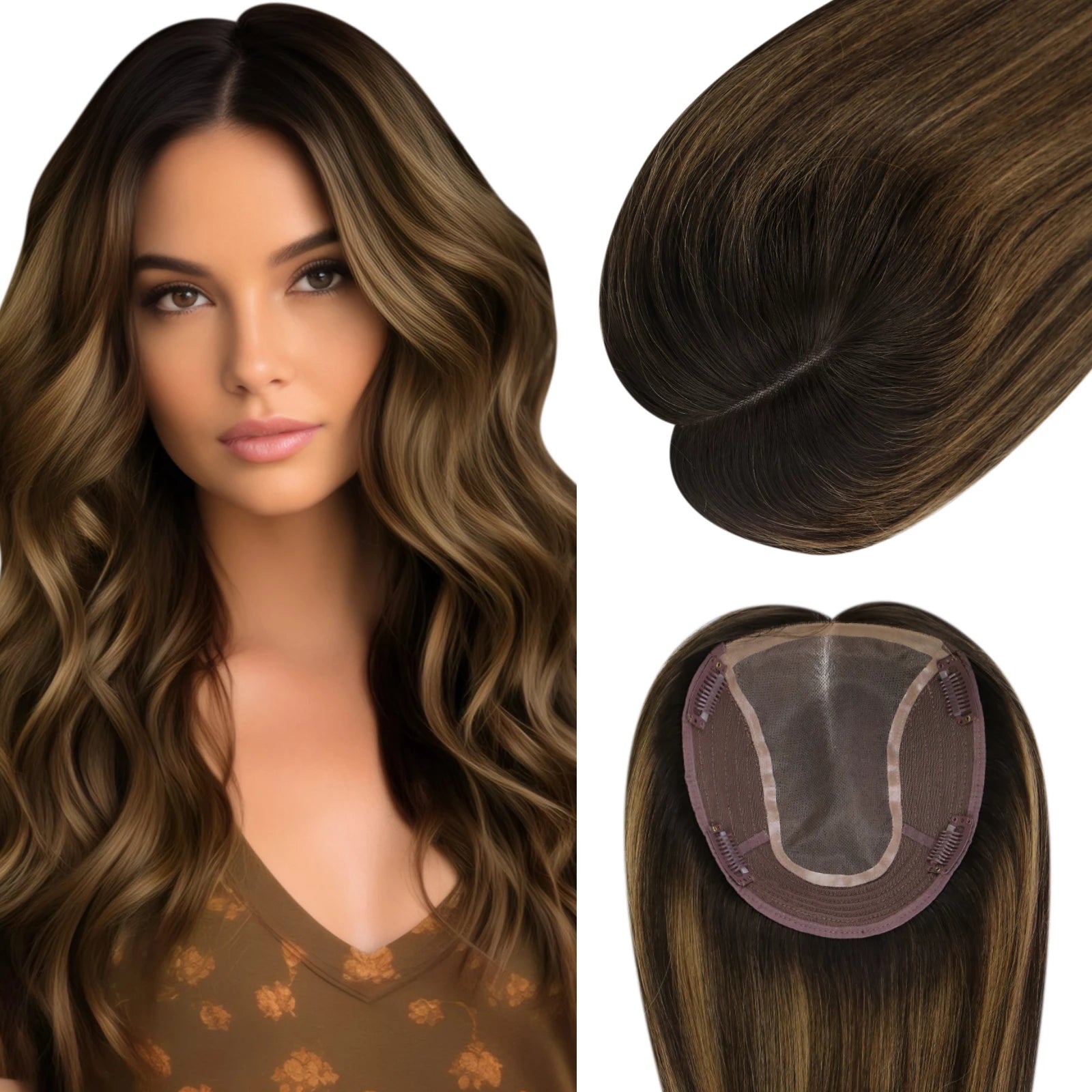 Clip - in hair extensions with a side - part for a more flattering lookHair Topper for Thinning Hair 6*7 inch Large Base Virgin Hair #2/8/2