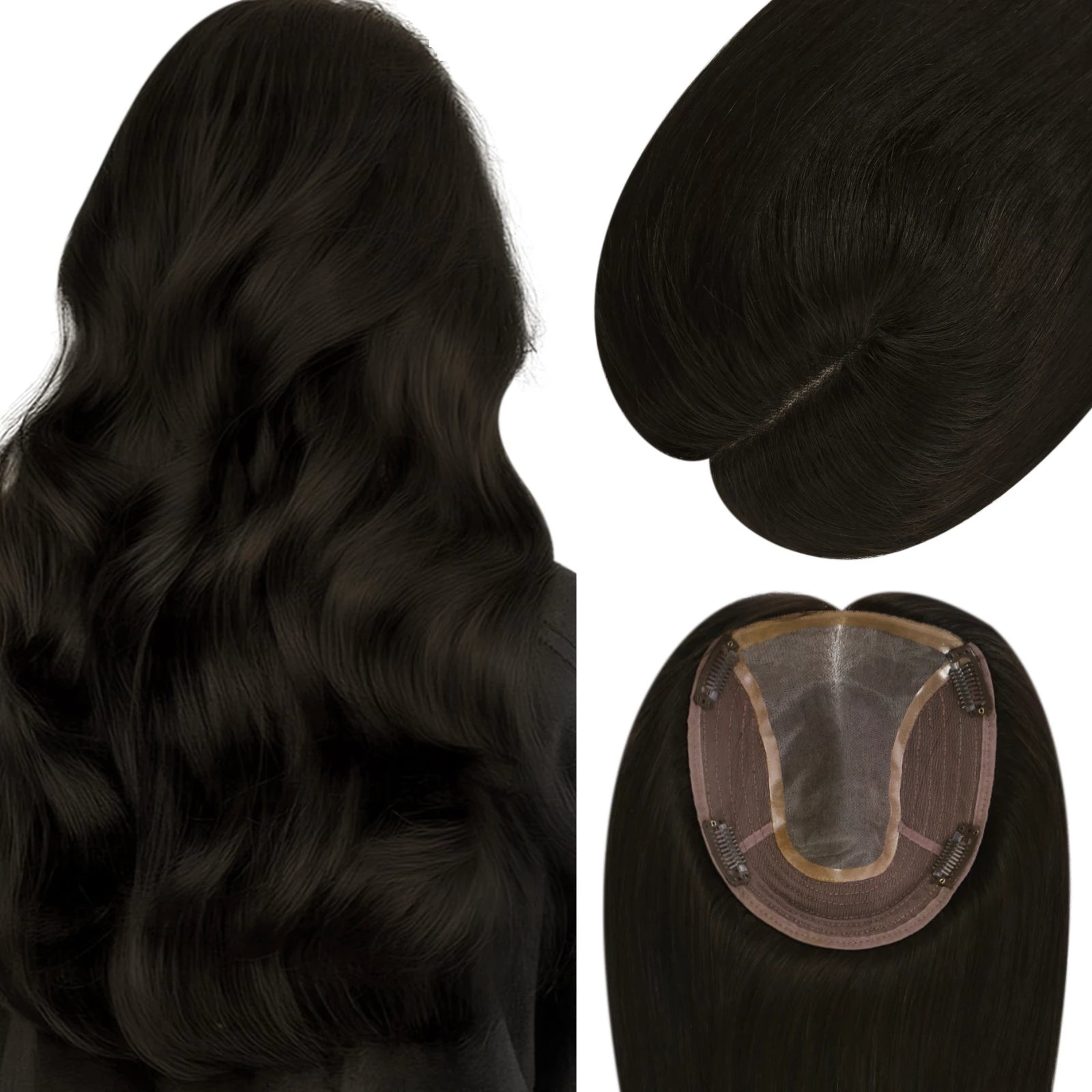 Clip - in hair extensions with a pre - bleHair Topper for Women Virgin 6*7inch Hair Piece Natural Black #1B