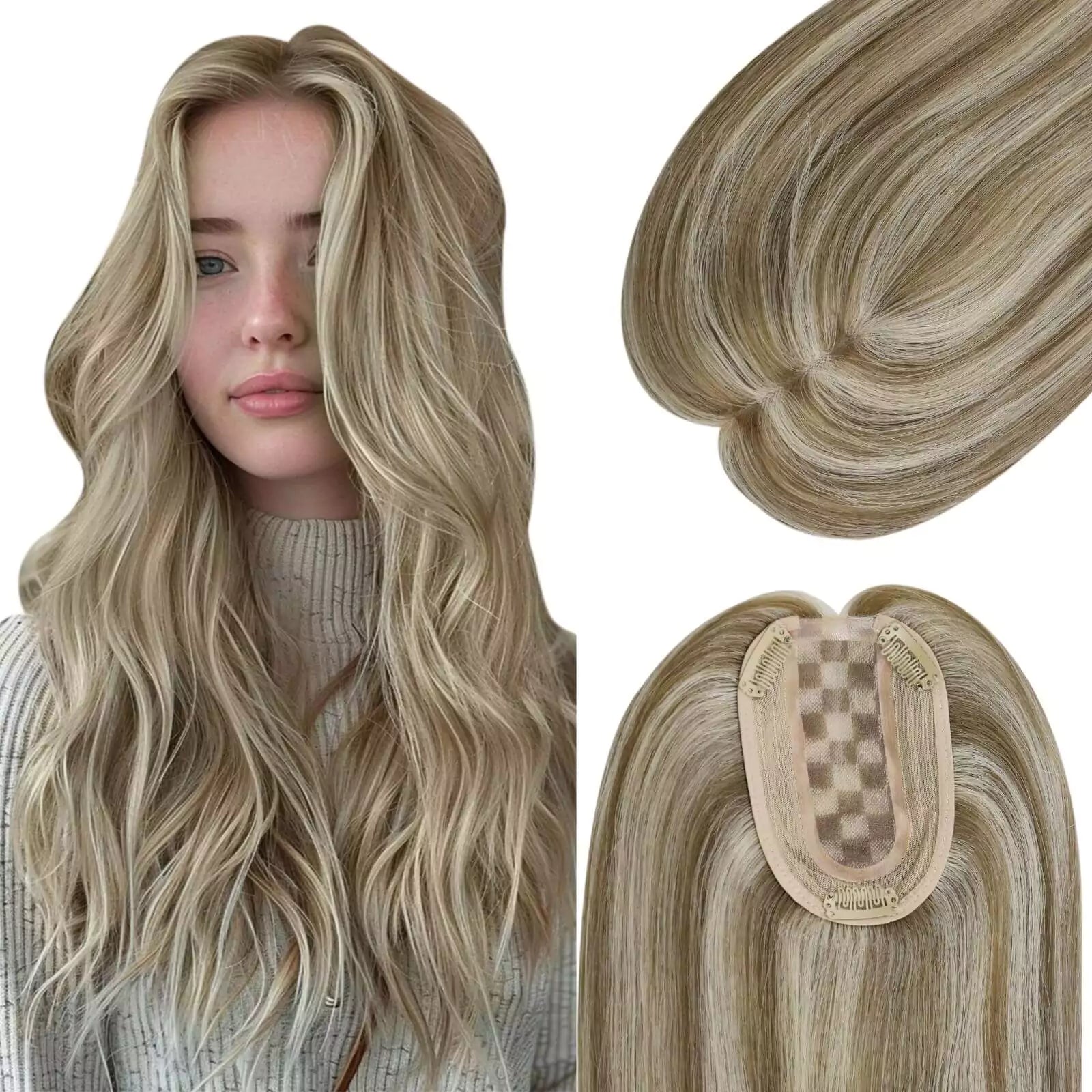 Clip - in hair extensions with a straight texture for a sleek and seamless blendMoresoo Virgin Topper for Thinning Hair Highlight Color #8P60