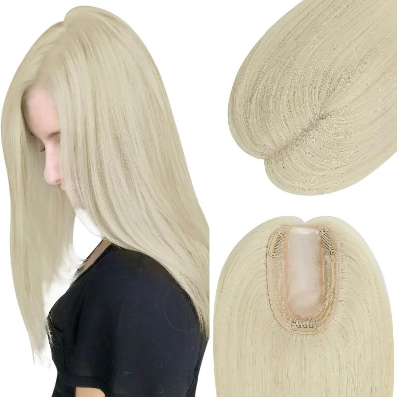 Clip - in hair extensions with a curly texture for a bold and stylish choiceMoresoo Topper Hair Pieces Virgin Human Hair Platinum Blonde #60