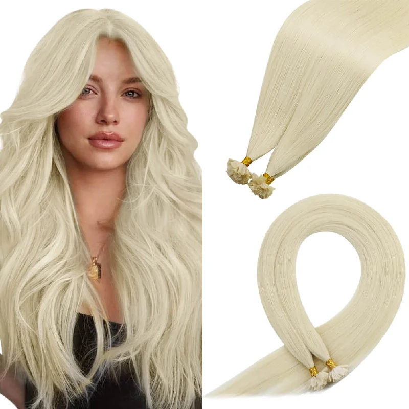 Human - hair clip - in hair extensions for a natural and luxurious look[U-Tip Upgrade] Virgin K Tip Hair Extensions 100% Real Human Hair Platinum Blonde #60