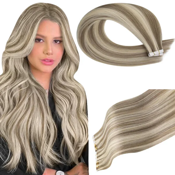 Clip - in hair extensions in a jet - black color for a classic and timeless appearance[New]Moresoo Virgin Tape In Human Hair Extensions Seamless Hair Highlight Color(#P8/60)