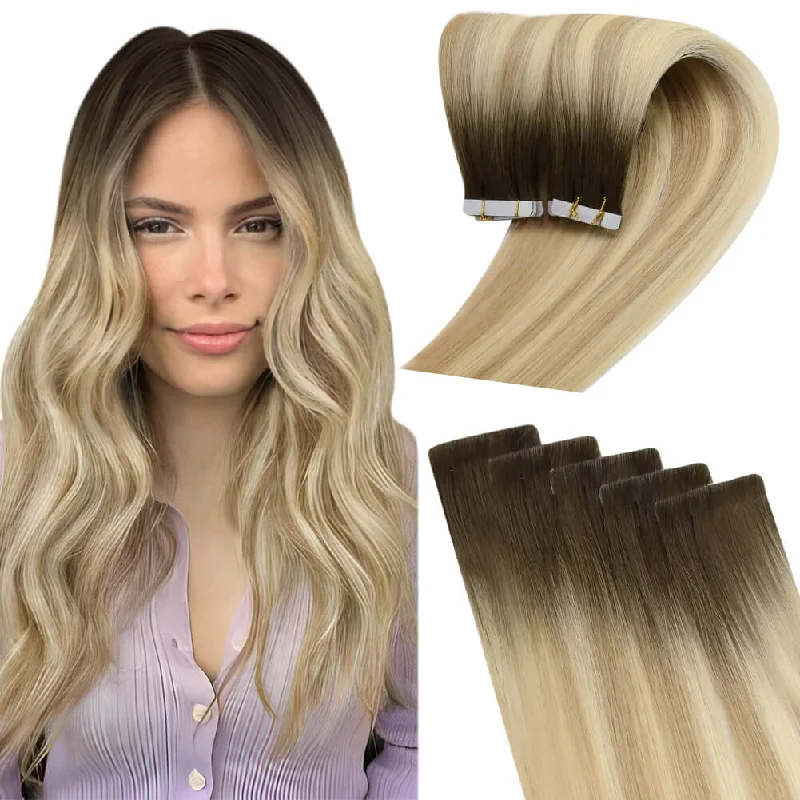 Clip - in hair extensions with a wispy fringe for a soft and feminine look[New]Moresoo Virgin Injection Tape in Human Hair Extensions Balayage Brown (#2/18/22)