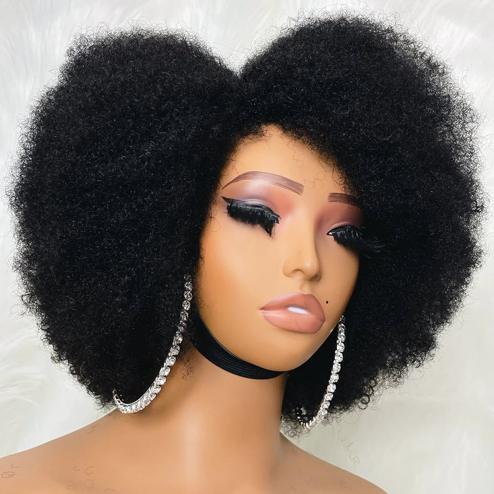 Virgin - human - hair curly wig for the highest qualityNatural Hairline 13X4X2 Glueless Short Kinky Hair Wig